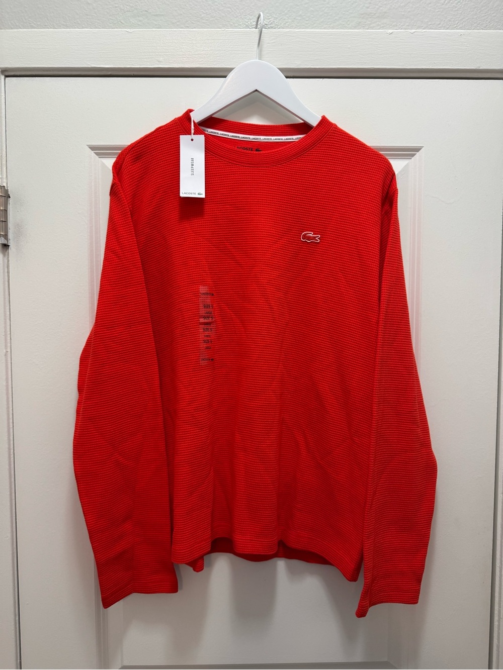 Lacoste Sleepwear Orange Waffle Knit Thermal Long Sleeve Lounge Shirt